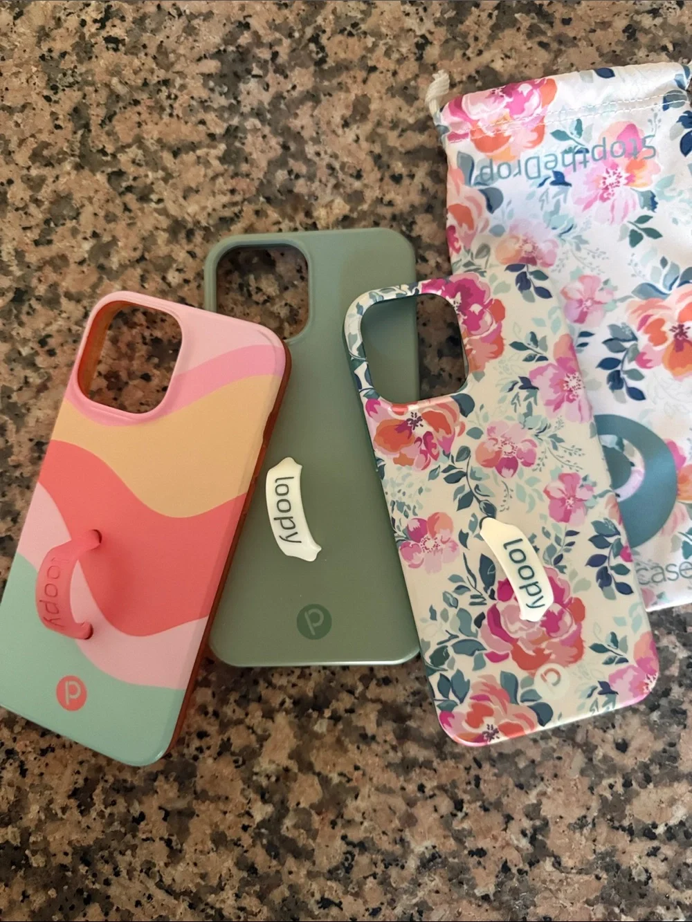 Loopy Case Pink Wave & Floral Phone Case Set with Built-In Grip